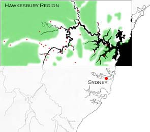 The Hawkesbury region in relation to Sydney, Australia
